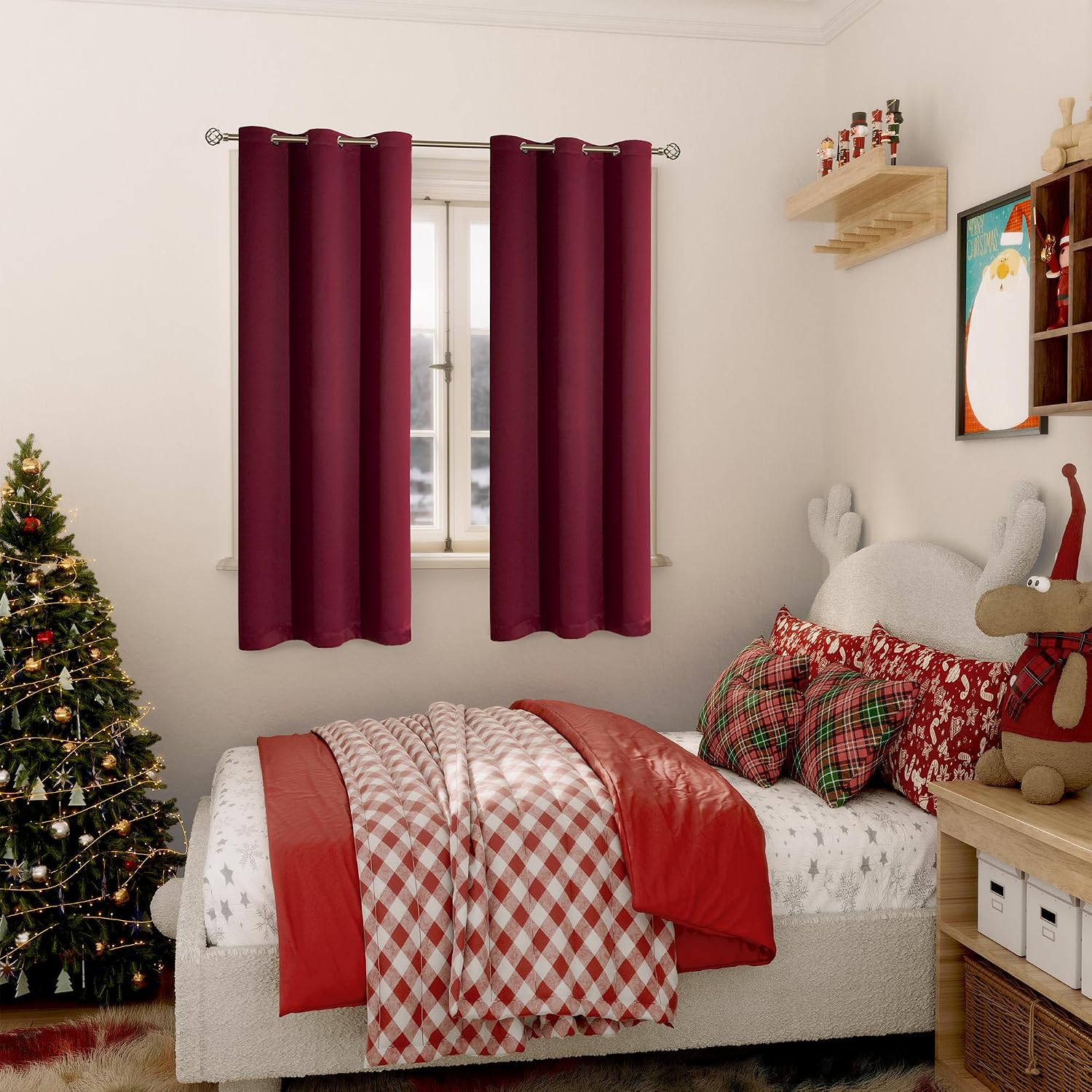 BGment Christmas Red Blackout Curtains for Bedroom - Grommet Thermal Insulated Room Darkening Curtains for Living Room, Set of 2 Curtain Pa…