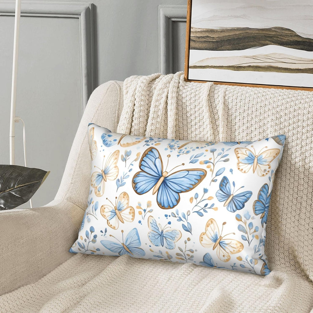 Satin Pillowcase for Hair and Skin Vintage Blue and Beige Butterfly Super Soft and Cooling Similar to Silk Pillow Case 1 Pack with Hidden…