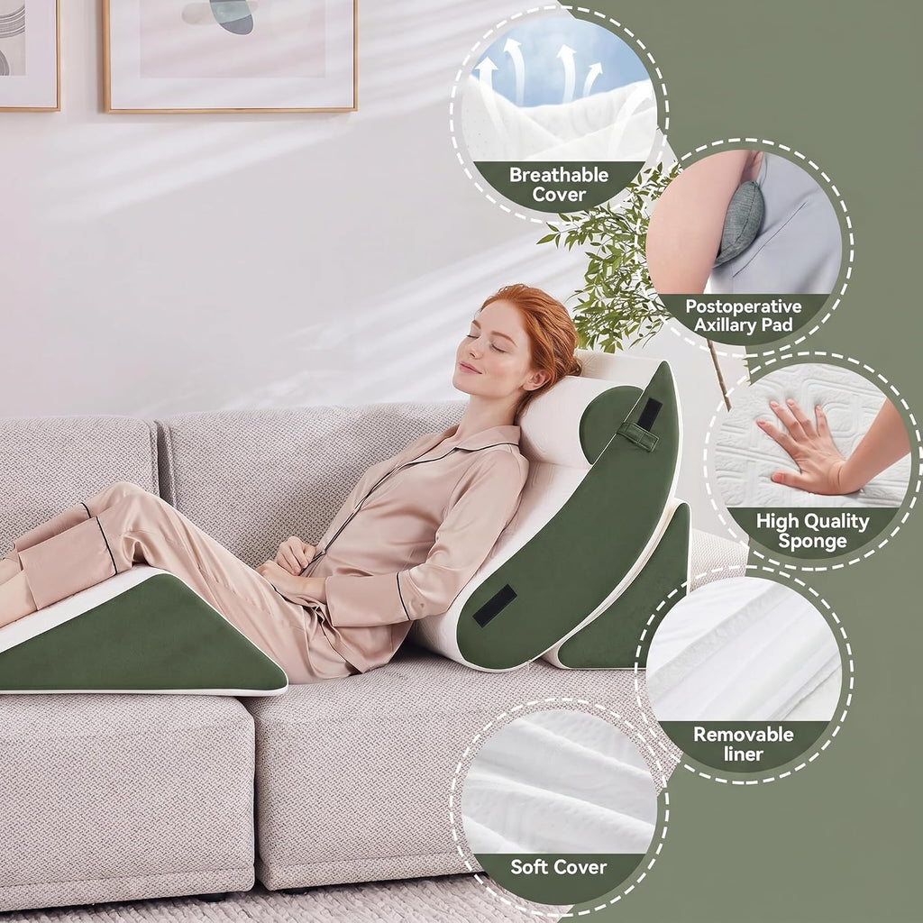 Yosdur 5PCS Wedge Pillow Set for After Surgery, Bed Orthopedic Pillow for Sleeping, Memory Foam Back Pillow for and Acid Reflux, Adju…