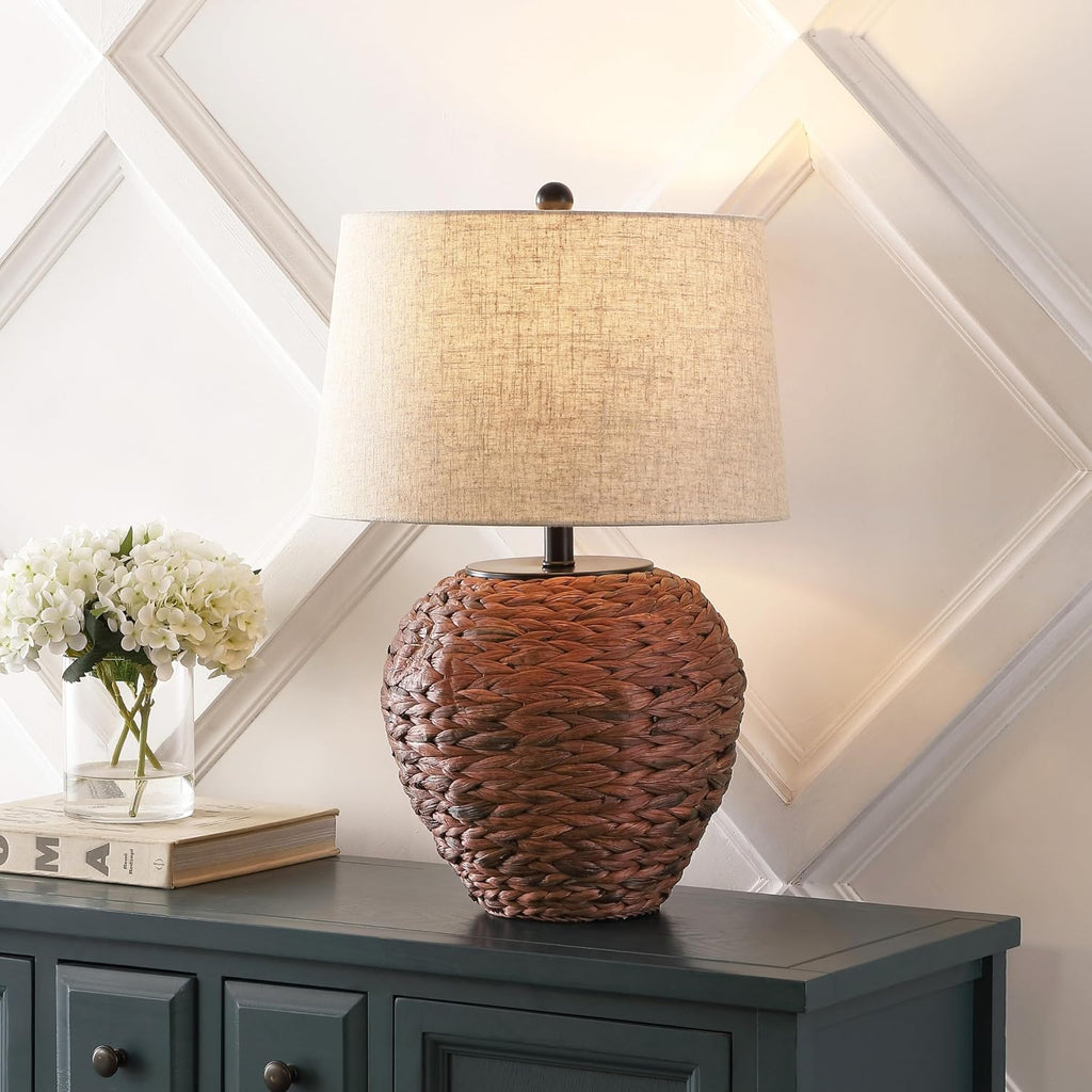 JONATHAN Y 24.5" Dark Brown Water Hyacinth Farmhouse Basket Table Lamp, Coastal Decor for Living Room Bedroom Nightstand, Light Gray…