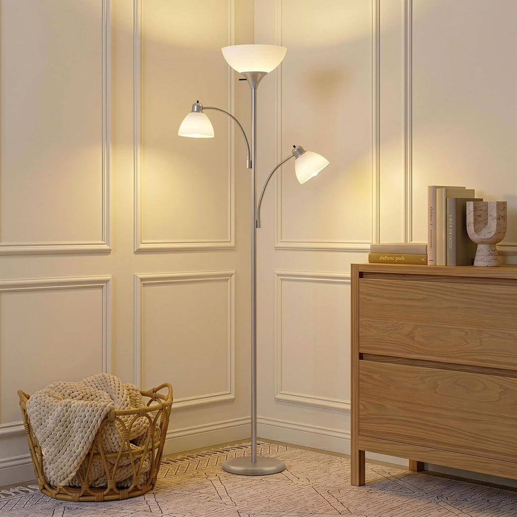 Brightech Sky Dome Double LED Floor lamp, Torchiere Super Bright Floor Lamp with 2 Reading Lamps for Living Rooms & Offices - Dimmable…