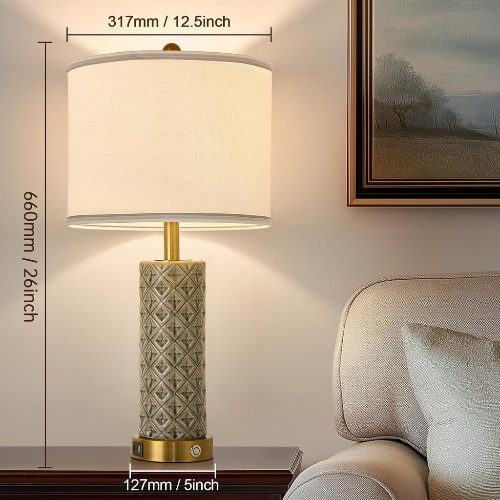 Set of 2 Table Lamp for Living Room Bedroom Farmhouse,26'' Touch Control Bedroom Smoke Grey Ceramic Lamps 3-Way Dimmable Bedside Lamps…