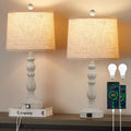 Farmhouse Side Table Lamps for Living Room Set of 2 with USB C+A Ports, Bedside Lamp for Bedroom, Dining Room Decor, Office, End Table…