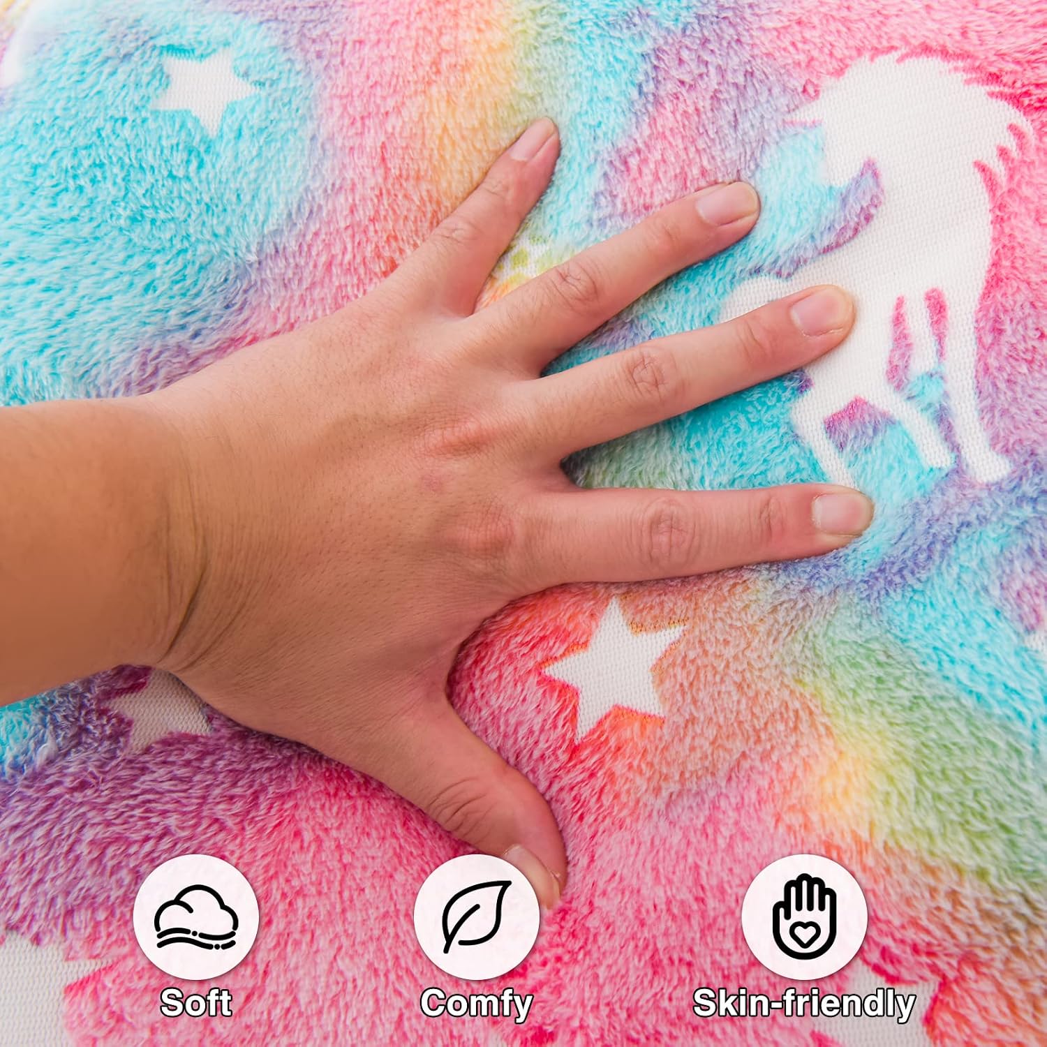 Anicenight A Nice Night Unicorn Plush Reading Pillow Glow in The Dark Colorful Star Bed Wedge Children Backrest with Arms Back Support for…