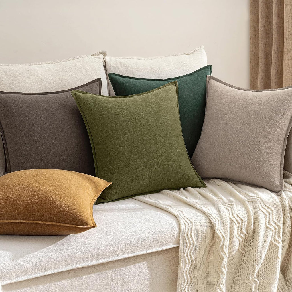Anroduo Pack of 2 Decorative Linen Pillow Covers Natural Linen Neutral Farmhouse Boho Soild Cushion Case Soft Accent Pillowcase for Couch S…