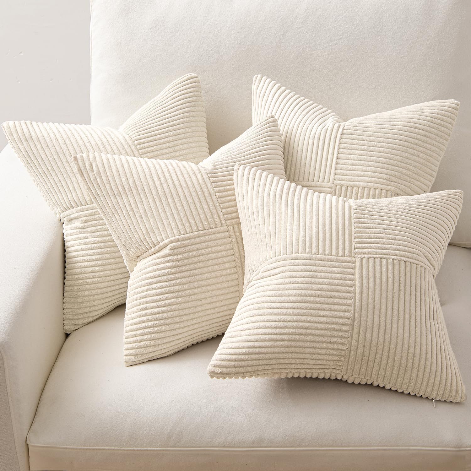 Miulee Beige Throw Pillow Covers 16x16 Inch Set of 4 Boho Patchwork Cushion Cases Modern Farmhouse Pillow Cases with Invisible Zipper Cordu…