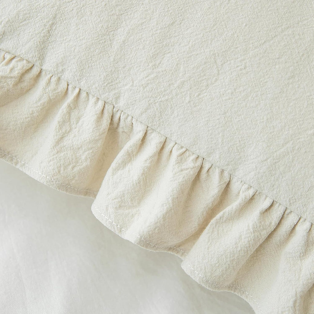 GLORY SEASON Pillow Shams Set of 2 Washed 100% Cotton Retro Ruffle Flounces Trim Solid Beige Decorative Pillow Cases for Home Bedroom…