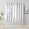 Bujasso White Full Blackout Curtain Panels with Sheer Overlay Mix and Match Double Layer Thermal Insulated Window Treatment Set for Living…
