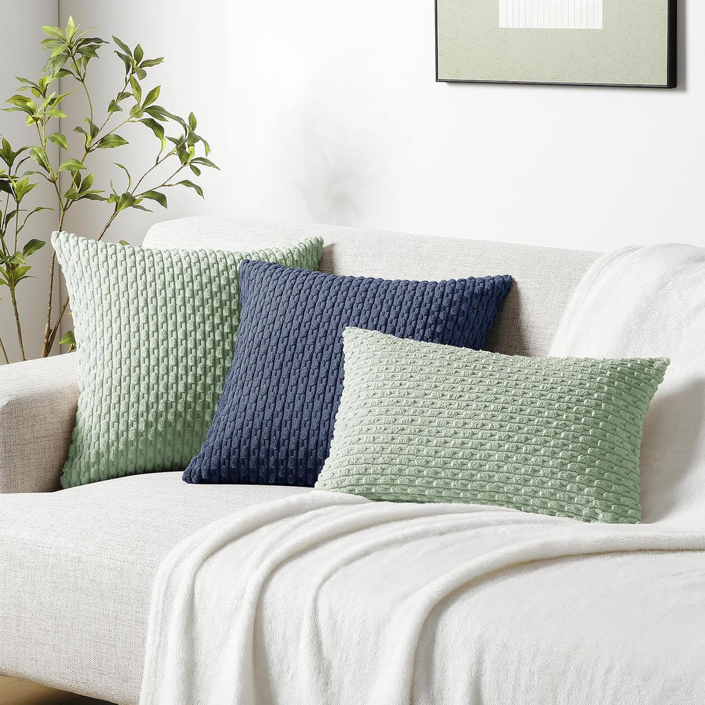 Softalker Throw Pillow Covers 18x18 Inch, Set of 2, Soft Corduroy Boho Stripe Decorative Pillow Cover, Couch Fluffy Pillow Cover for…