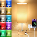 Unicozin Small Table Lamp, 3CCT & 7 RGB Color Changing, Dimmable Nightstand Lamp with Wood Grain Base, Touch Bedsides Lamp for Bedroom…