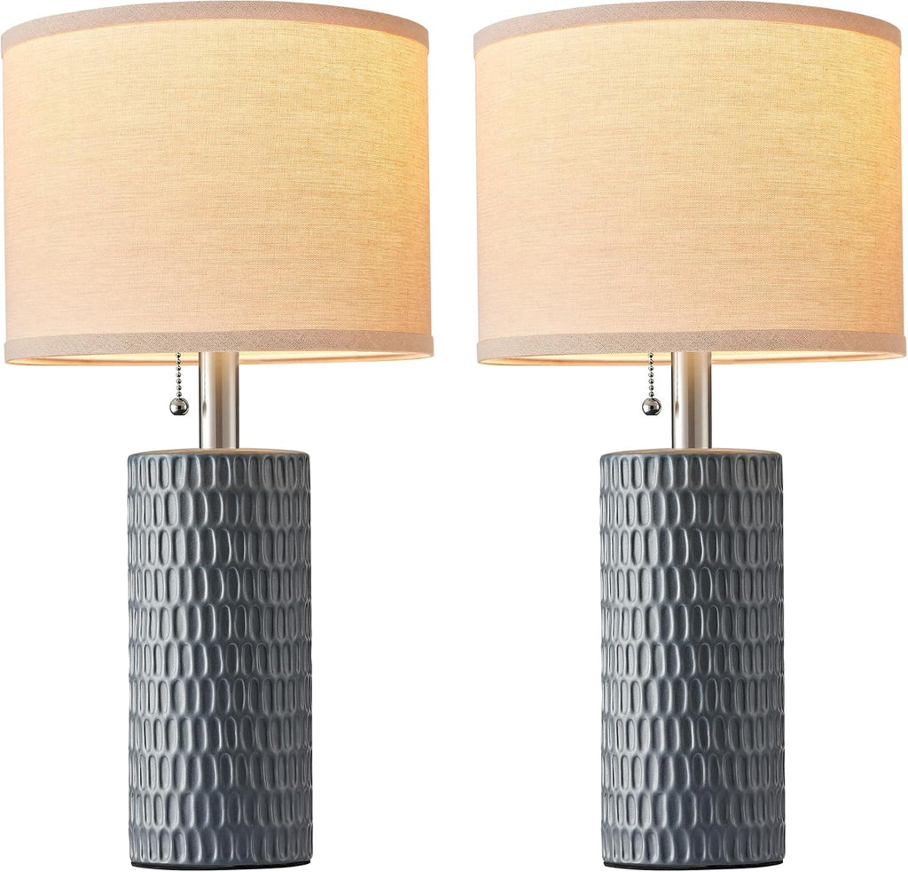 Reaketon 20.5" Modern Ceramic Table Lamps for Bedroom Set of 2, Bedside Lamps for Night Stands with Beige Lampshade, Farmhouse Table Lamp…