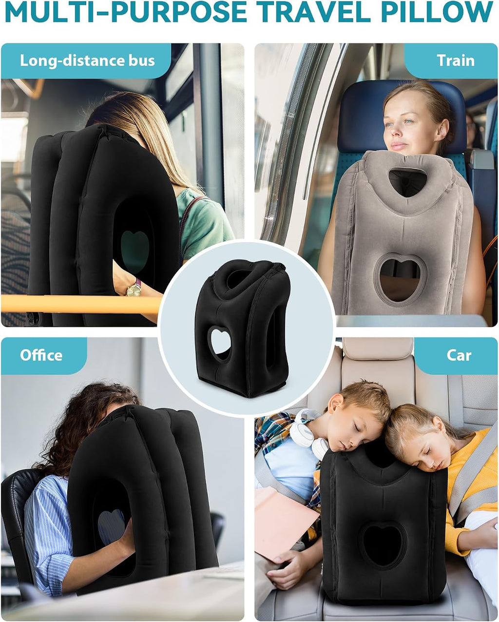 Travel Pillow, Inflatable Airplane Pillow for Sleeping to Avoid Neck and Shoulder Pain, Supports Head and Chin Used for Airplane, Car, Bus…