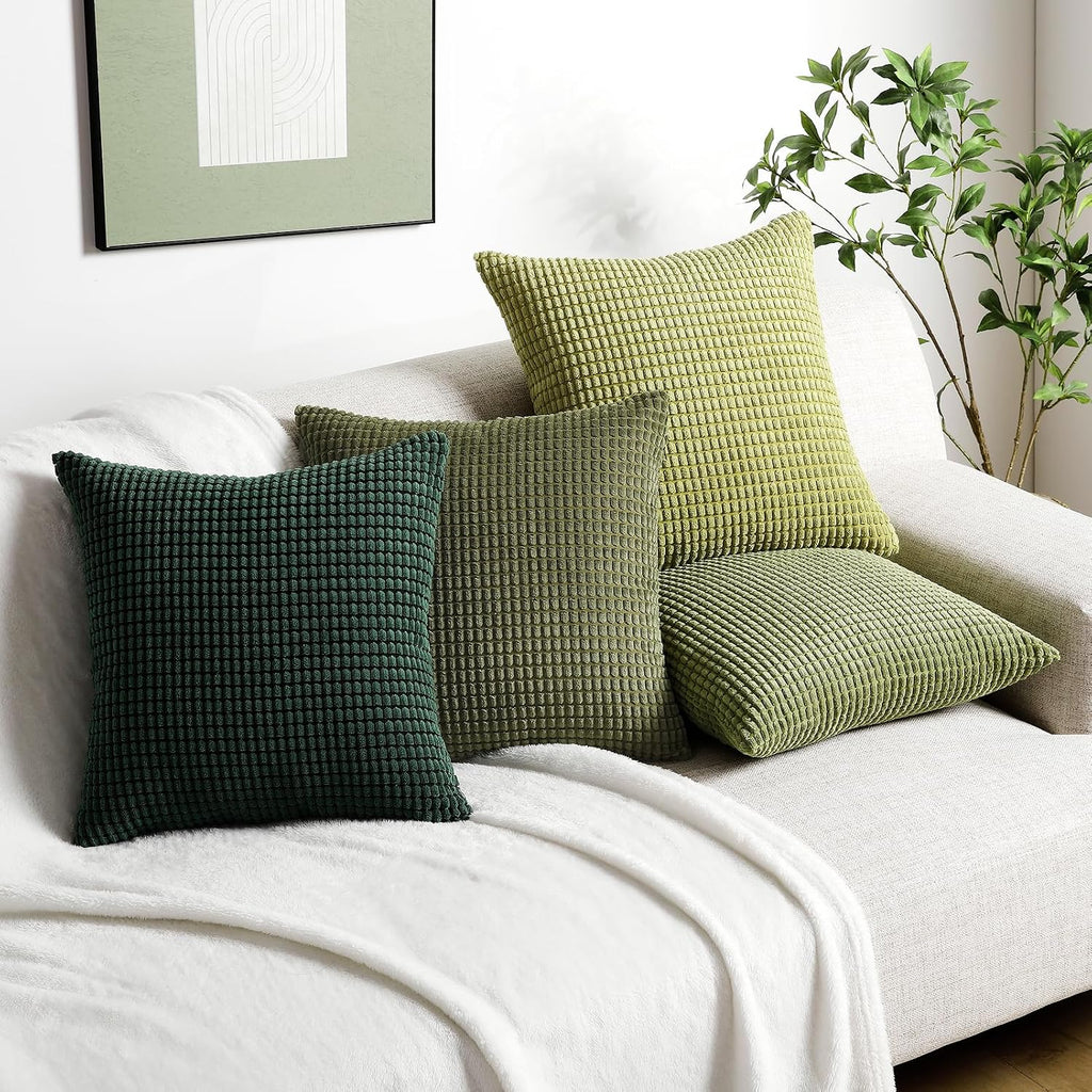 Softalker Throw Pillow Covers 18x18 Inch, Set of 4, Soft Corduroy Boho Stripe Decorative Pillow Cover, Couch Fluffy Pillow Cover for…