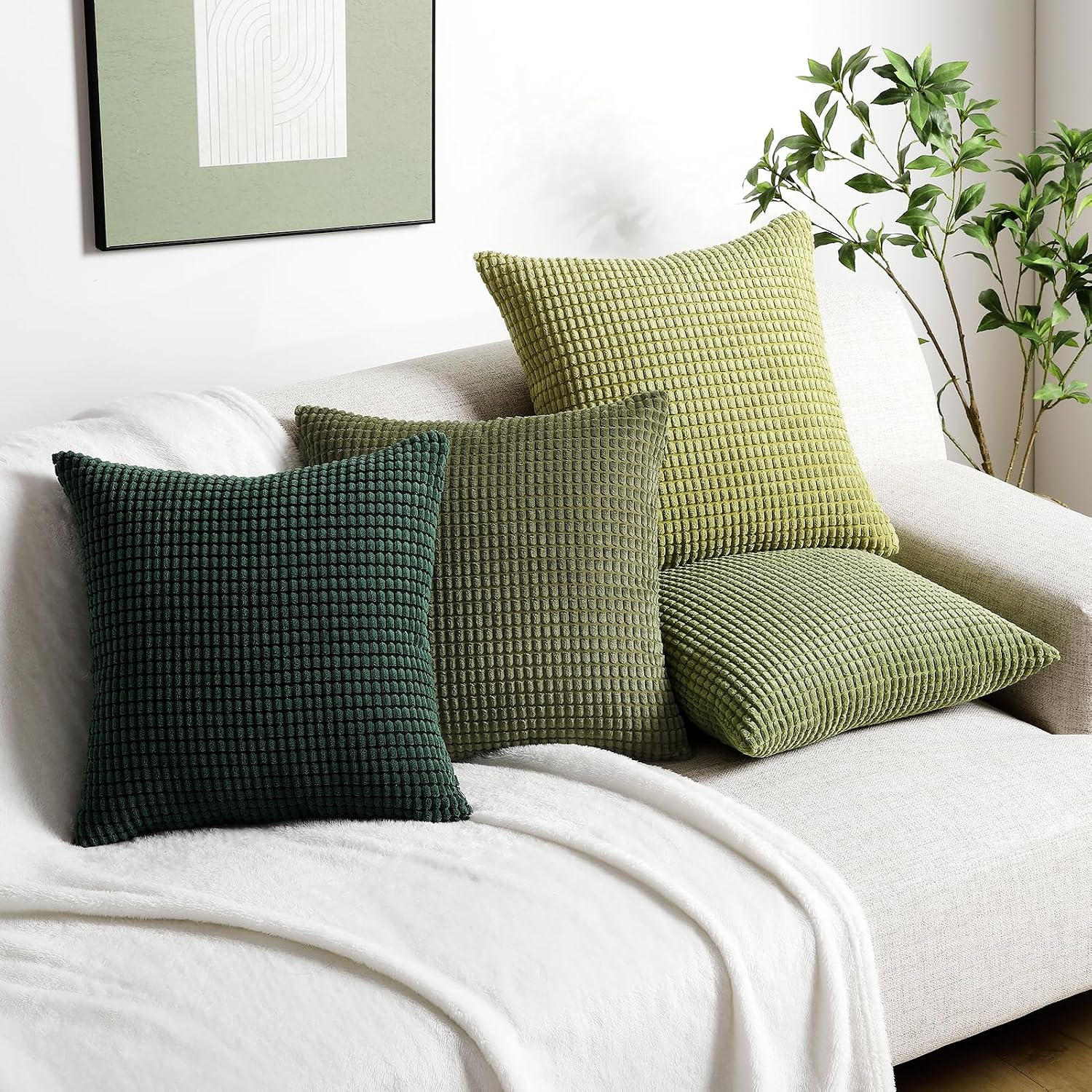 Softalker Throw Pillow Covers 18x18 Inch, Set of 4, Soft Corduroy Boho Stripe Decorative Pillow Cover, Couch Fluffy Pillow Cover for…