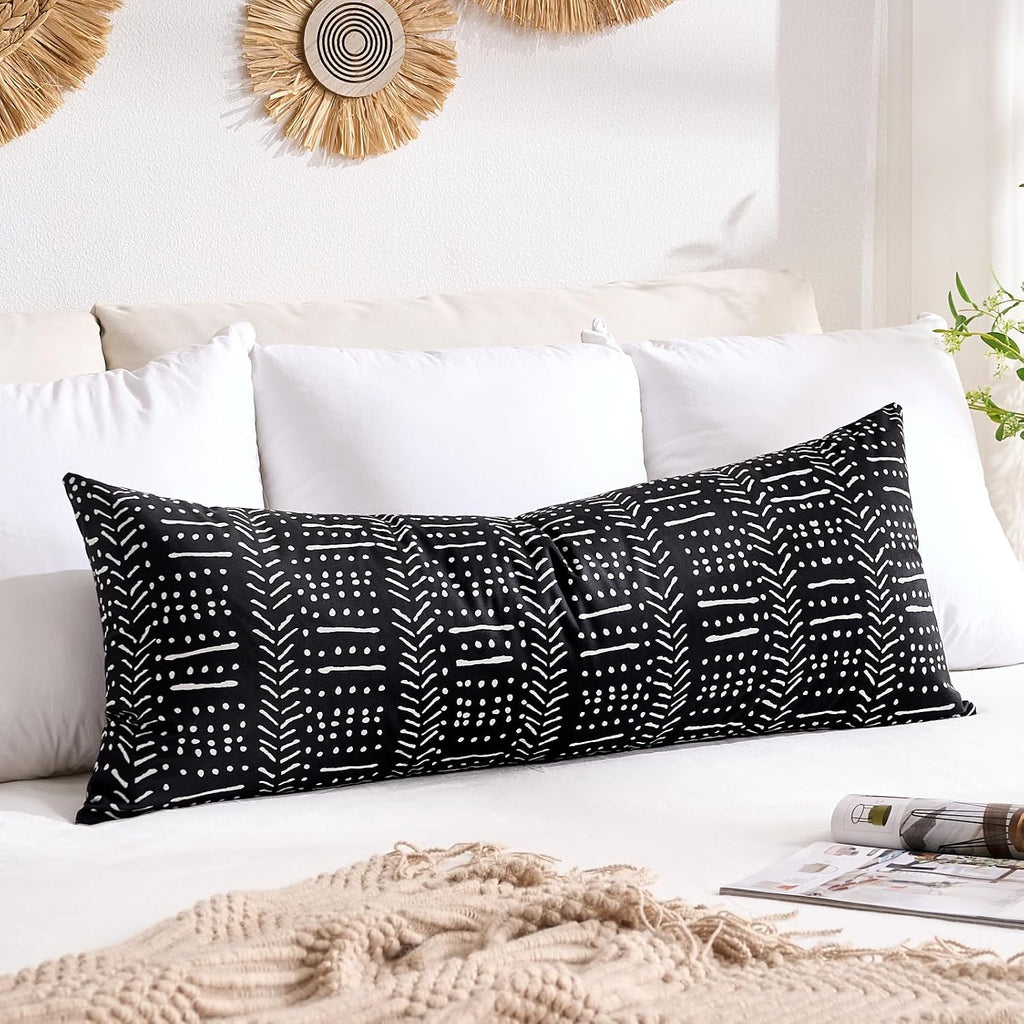 BONSTRAP Black Decorative Lumbar Throw Pillow Covers Boho Long Pillow Covers 14X36 Farmhouse Cushion Covers 1 Piece Neutral Woven Te…