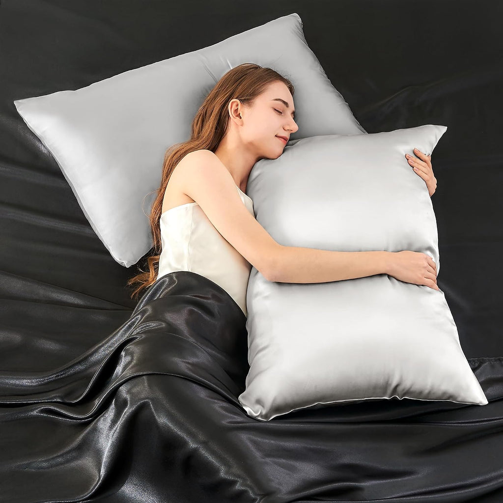 Infiixso Mulberry Silk Pillowcase for Hair and Skin, Silk Pillow Cases Queen Size Set of 2 with Hidden Zipper 20x30 Inches, Ultra Soft Cool…