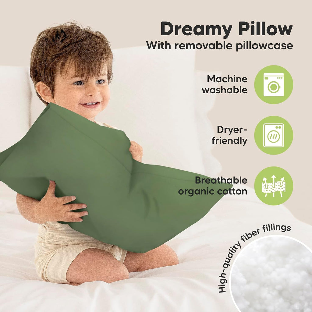 Toddler Pillow with Pillowcase - 13x18 My Little Dreamy Kids Travel Bed Pillows for Sleeping, Organic Cotton Small Pillowcase, Soft &…