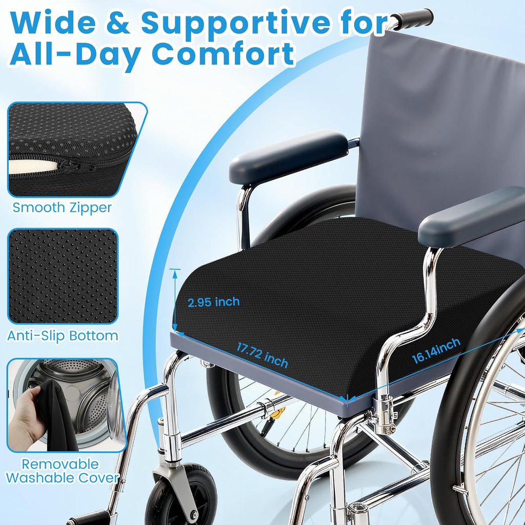 Wheelchair Seat Cushion for Pressure Relief, Cooling Gel Memory Foam Chair Cushion with Slope-Edge Design, Coccyx Support for Tailbone…