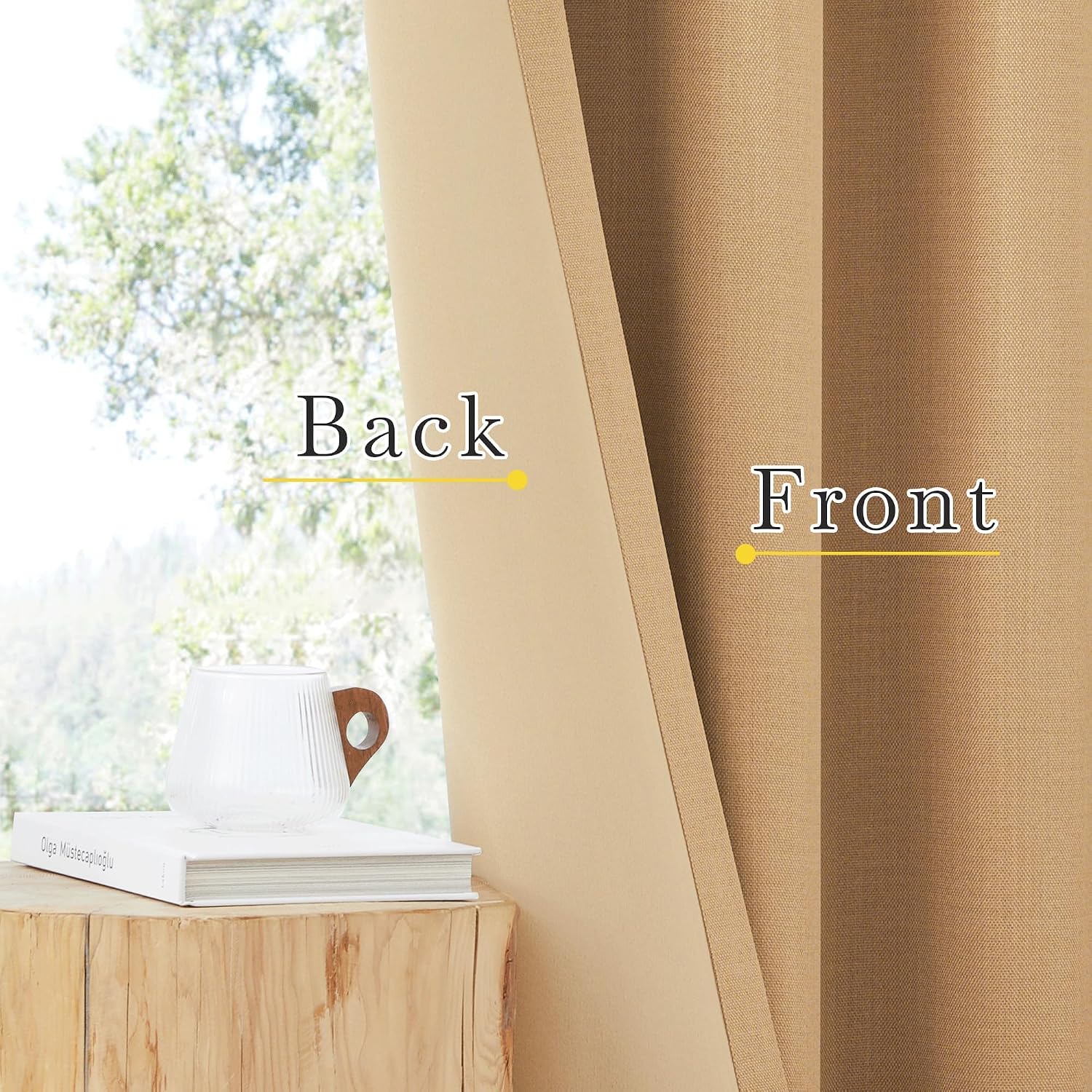 Nicetown Thick Faux Linen Room Darkening Caramel Curtains 108 inches Long, Pinch Pleated Faux Linen Curtains Thermal Insulated Window …