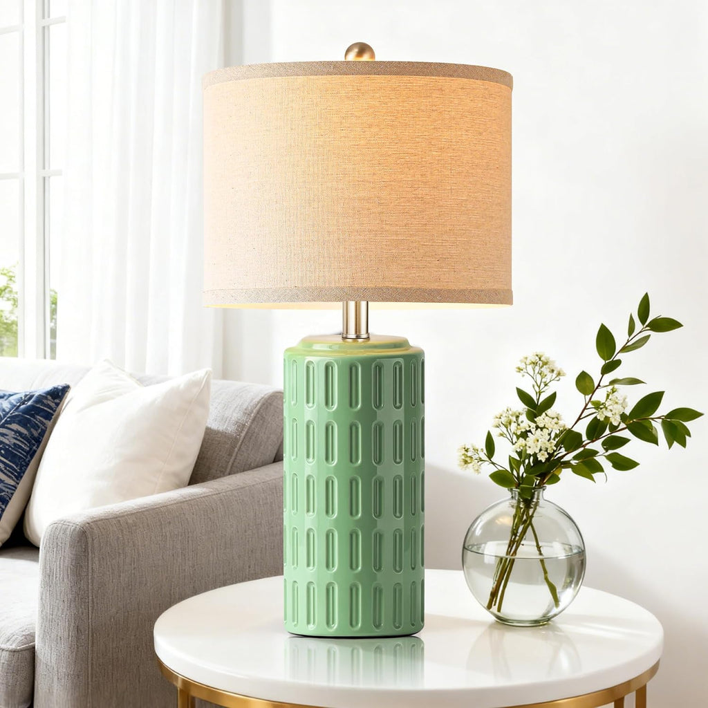 PARTPHONER 23" Farmhouse Modern Ceramic Table Lamp Set of 2 - Sage Green Bedside Lamps for Bedroom & Living Room, Nightstand, Desk, End…