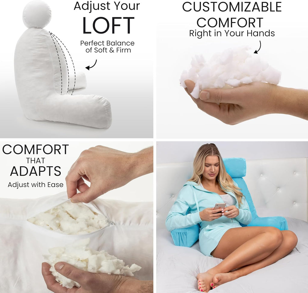 Husband Pillow Medium Reading Pillow with Arms - 23" Backrest for Sitting Up in Bed - Firm Support Bed Rest Pillow for Adults, Neck Roll…