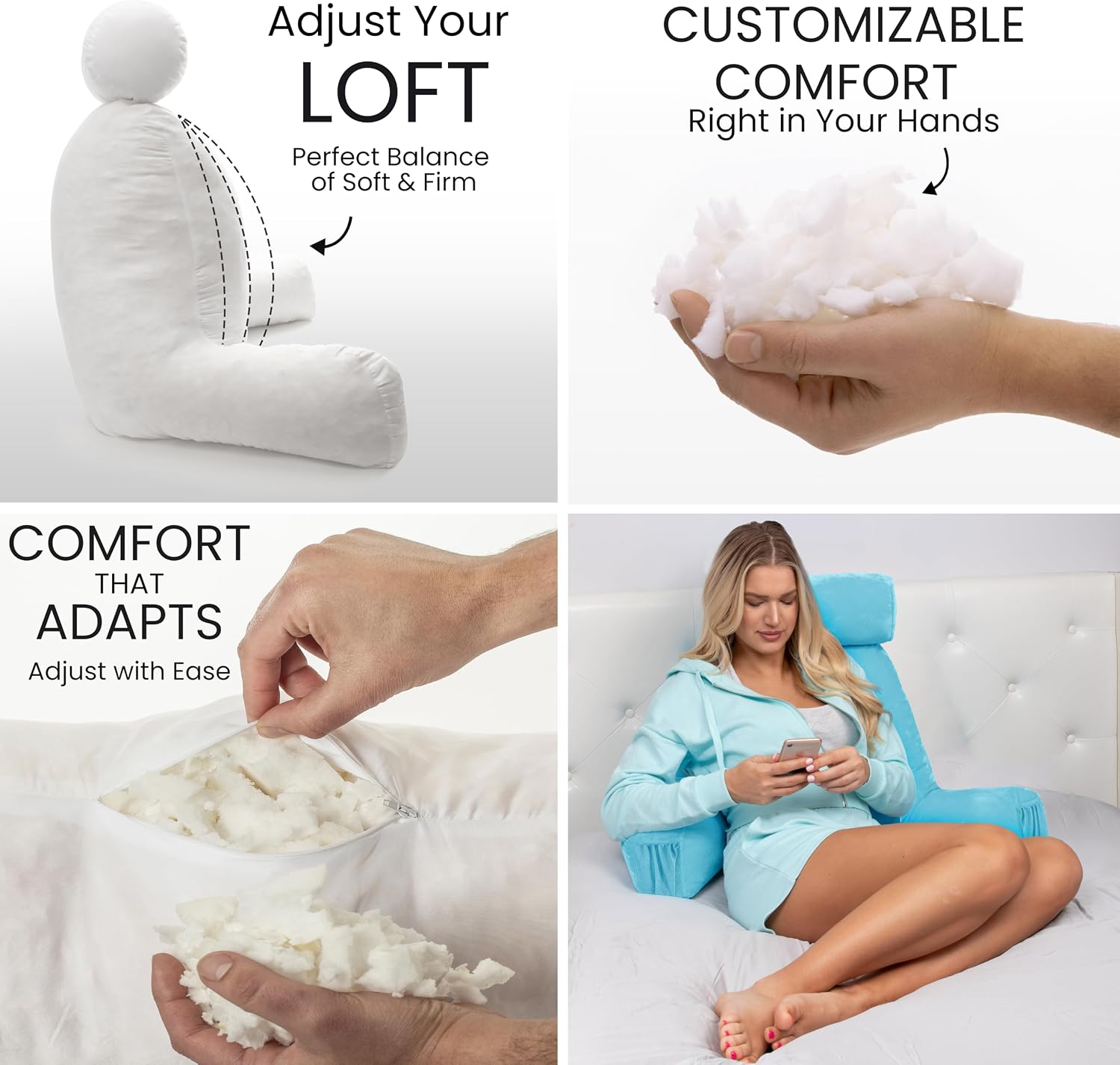 Husband Pillow Medium Reading Pillow with Arms - 23" Backrest for Sitting Up in Bed - Firm Support Bed Rest Pillow for Adults, Neck Roll…