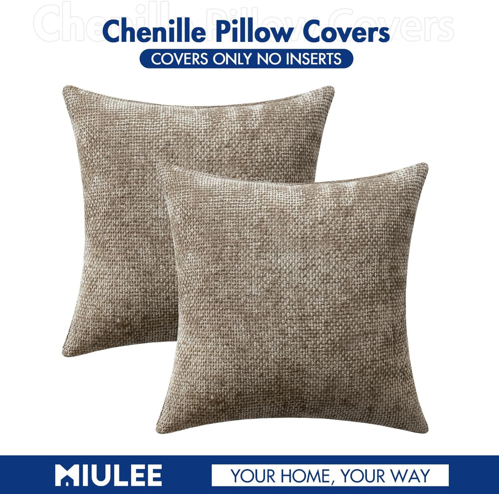 Miulee Pack of 2 Couch Throw Pillow Covers 22x22 Inch Neutral Khaki Modern Boho Accent Decorative Pillow Covers Soft Chenille Farmhouse Cus…