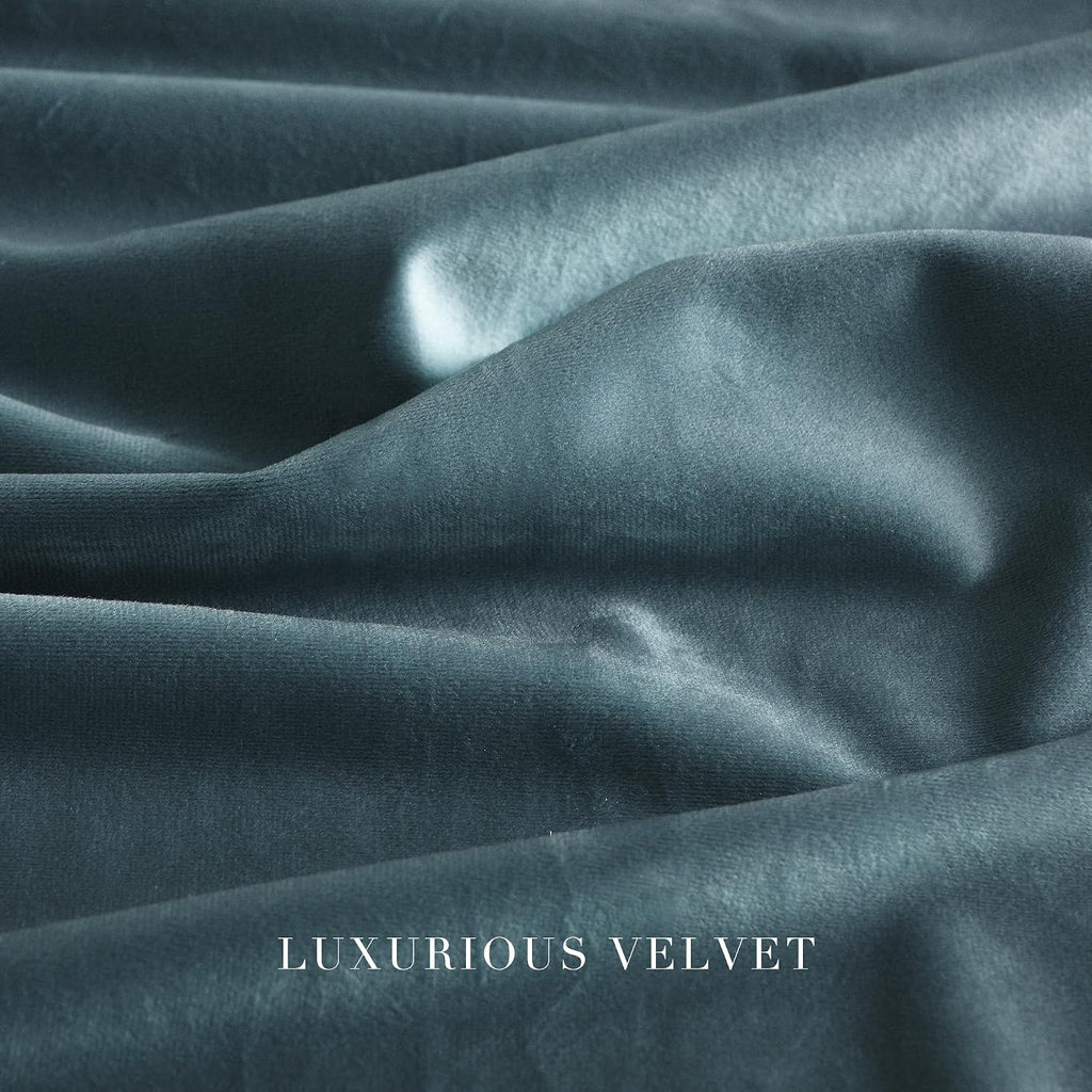 Nicetown Velvet Stone Blue Blackout Curtains 96 inches Long, Rod Pocket & Back Tab Thermal Drapes Luxury Room Darkening Window Treatments f…