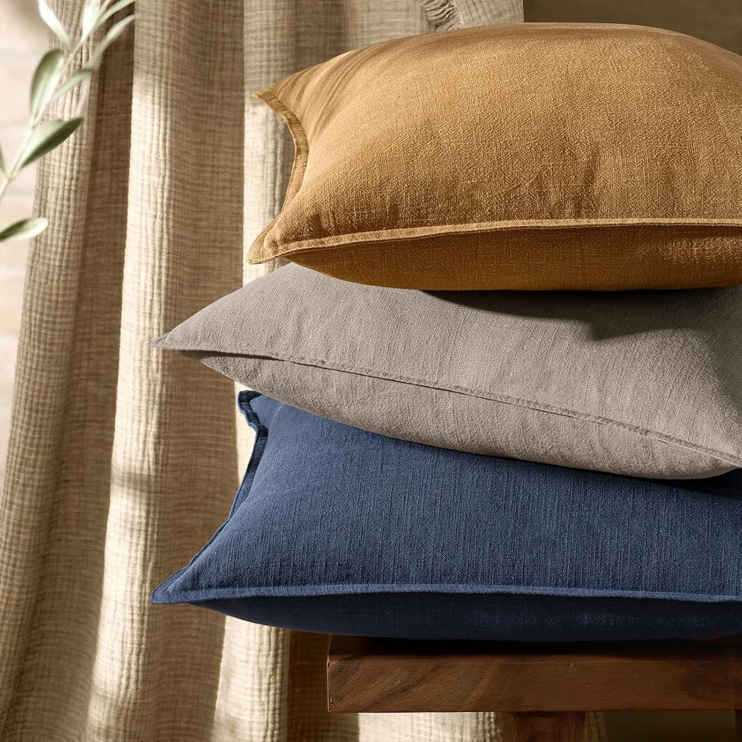 Anroduo Pack of 2 Decorative Linen Pillow Covers Mushroom Brown Neutral Farmhouse Boho Soild Cushion Case Soft Accent Pillowcase for Couch…