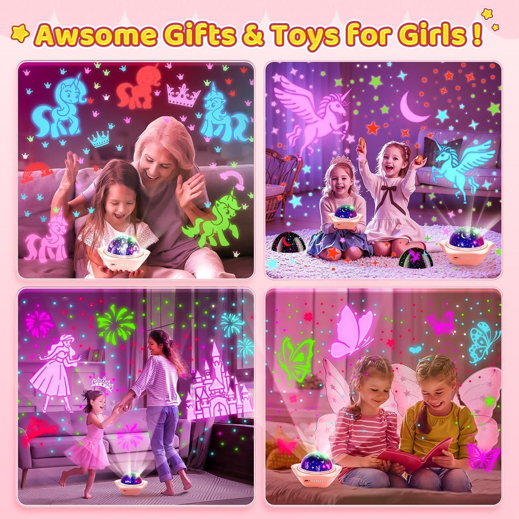 Onefire Girls Toys for Girl Gifts, 6 Films Light Projector Unicorn Toys for Girls Age 4-6, Rechargeable Night Lights for Bedroom, 360°…