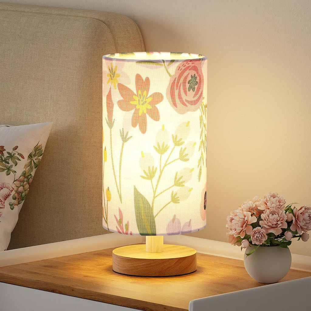 Fenmzee Floral Table Lamp for Bedroom - Inline Control, Small Bedside Lamp with 3000K A15 LED Blub, Easy Assembly (Floral White Shade, 9"…