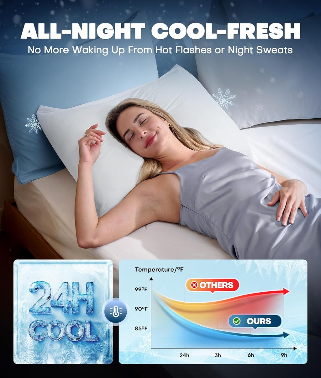 Rifens Ultra-Chill Cooling Pillowcase Set of 2 for Hot Sleepers, Softer Than Silk Pillow Cases for Protecting Hair & Skin, Breathable Bed P…