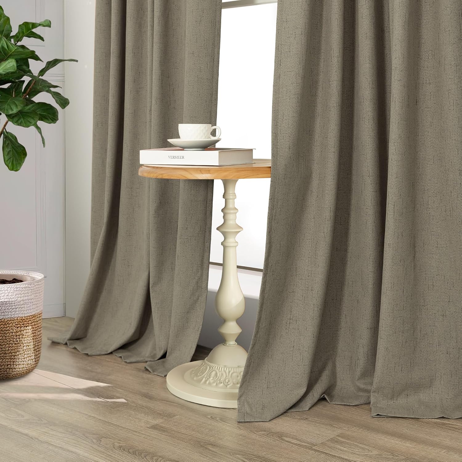 Pitalk Taupe Blackout Curtains 90 Inches Long Thick Linen Patio Curtain for Sliding Glass Doors Neutral Cottagecore Home Decor Living Room…