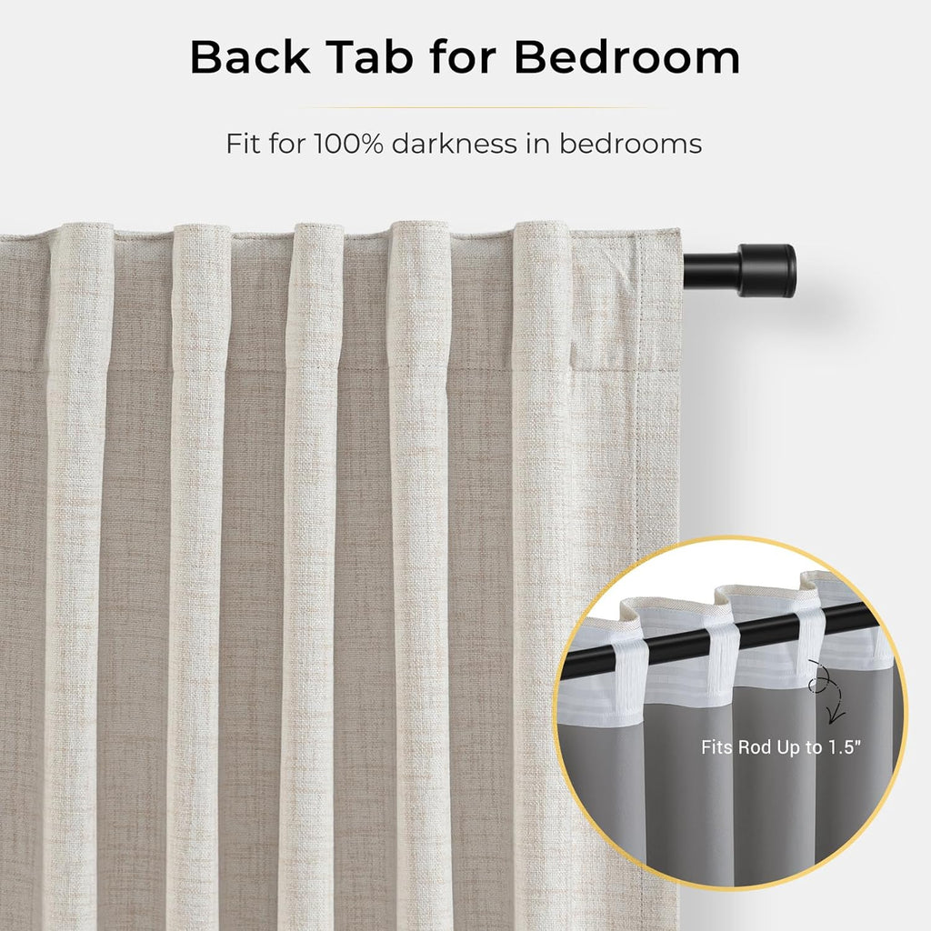 INOVADAY 100% Blackout Curtains for Bedroom, Black Out Curtains 90 Inch Long, Clip Rings Linen Blackout Drapes, Thermal Insulated Room…