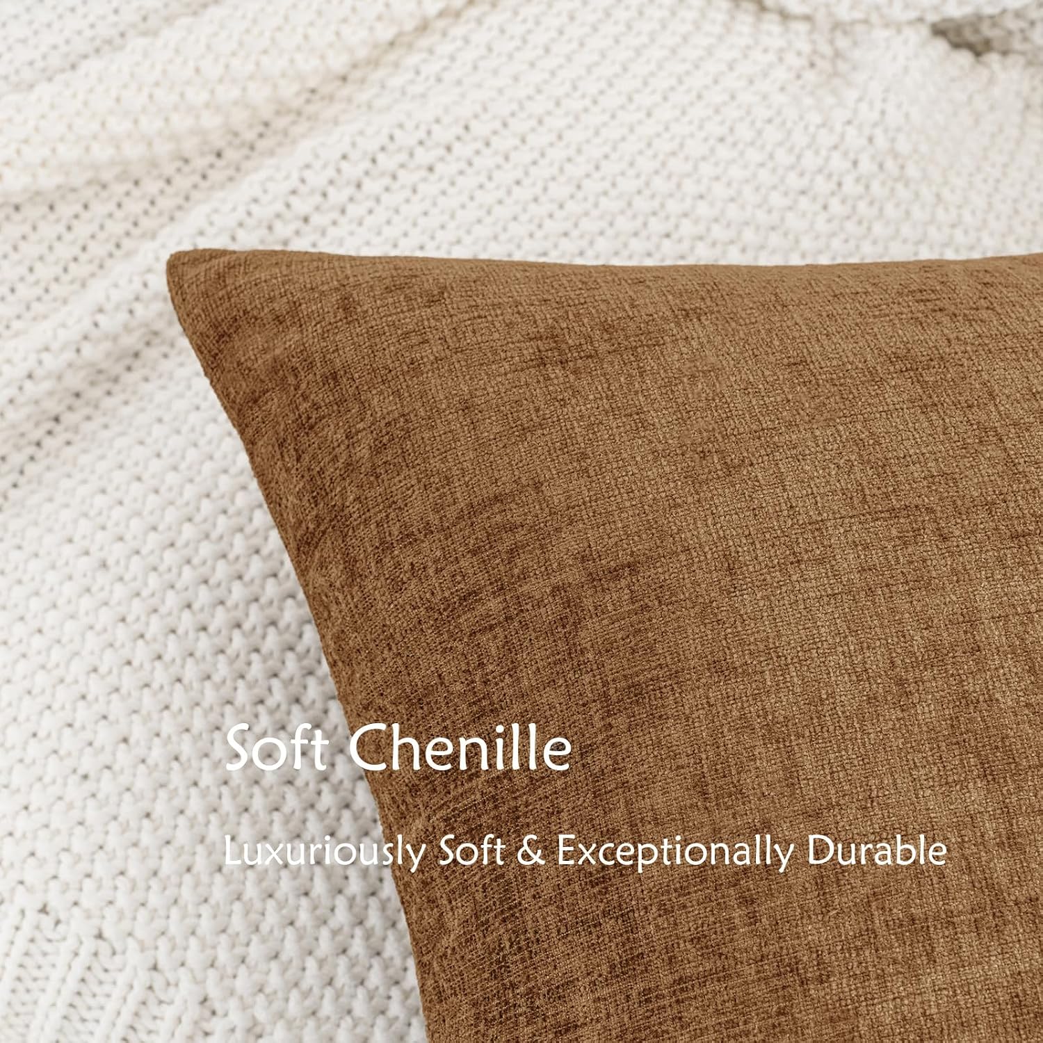 Hwy50 HWY 50 Brown Couch Pillow Covers 18x18 Inch Pack of 2, Soft Chenille Decorative Throw Pillow Cases Farmhouse for Sofa Living Room Bed…