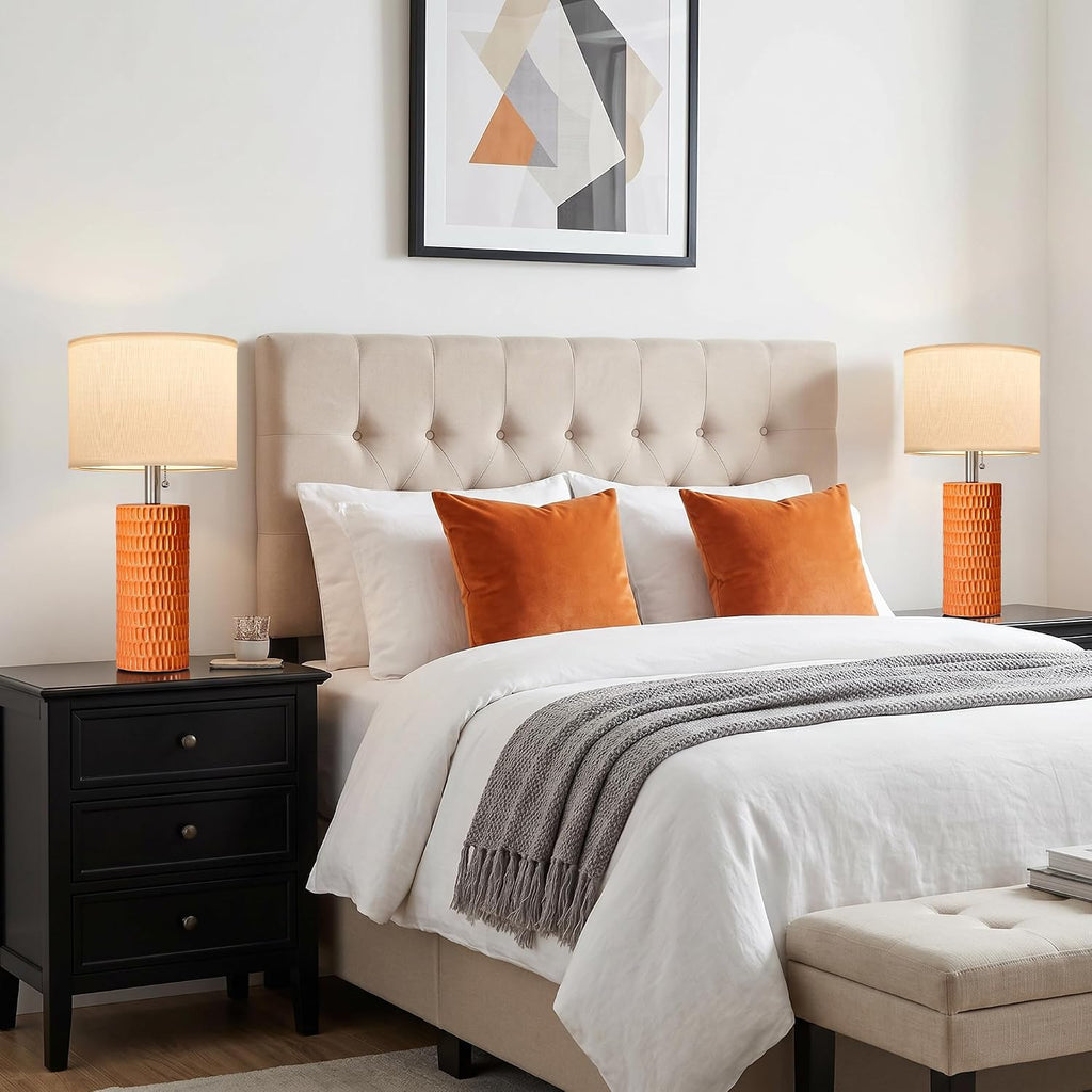 Reaketon Table Lamps for Living Room Set of 2, Ceramic Table Lamps for Bedroom, 20" Modern Lamps for Night Stands, Orange
