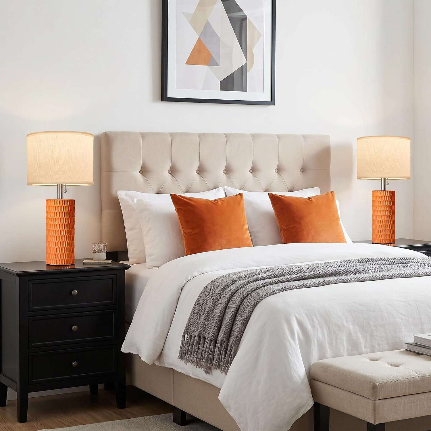 Reaketon Table Lamps for Living Room Set of 2, Ceramic Table Lamps for Bedroom, 20" Modern Lamps for Night Stands, Orange