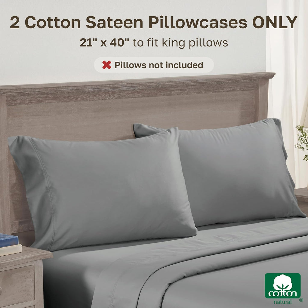 CaliforniaDesignDen Luxuriously Soft 600 Thread Count, 100% Cotton Set of 2 Cases, Crisp Pillow Cases King Size Set of 2, Fits King Pillows…