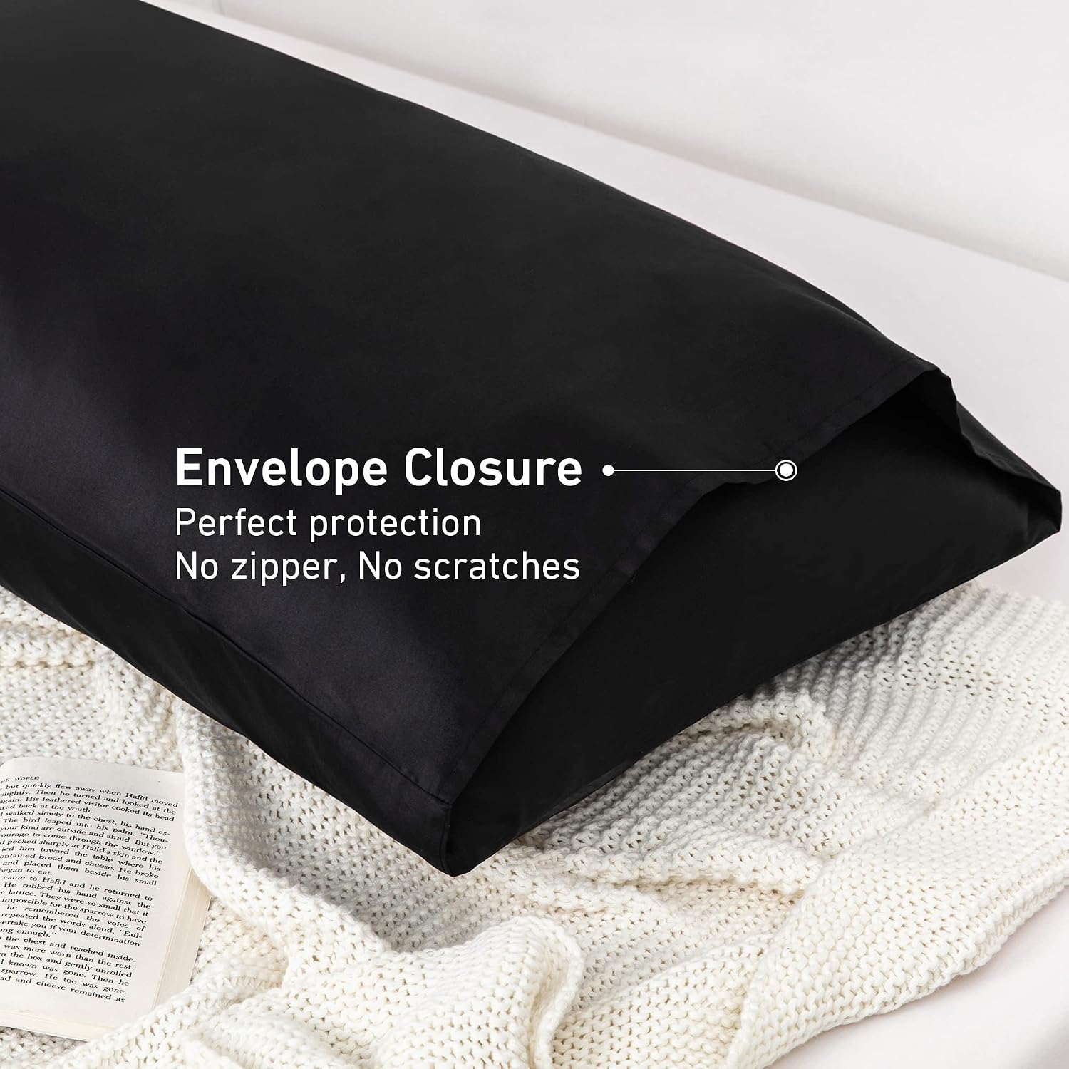 Leeden Body Pillow Cover, 100% Cotton, 800 Thread Count, Soft Breathable Long Pillow Case, Envelope Closure (Black, 21"x 54") Cotton Black
