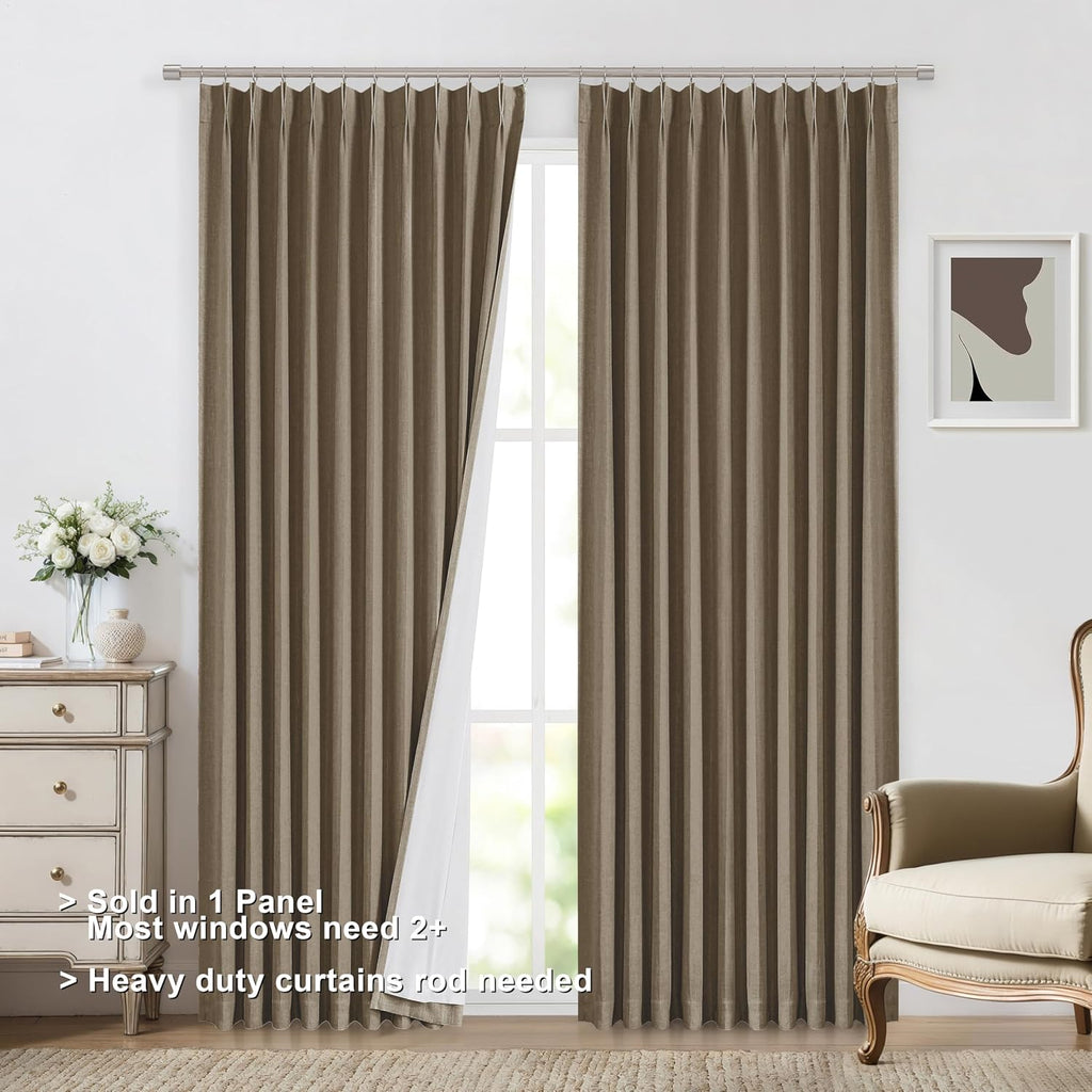 VisionHome Vision Home Brown Pinch Pleated Full Blackout Curtains Linen Blended 60" Wide Thermal Insulated Window Panels 102 inch for Bedro…