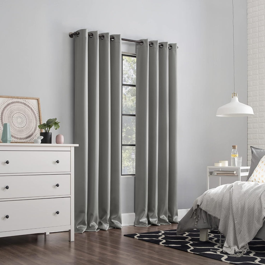 Sun Zero Nordic 2-Pack Theater Grade Noise Reducing Extreme 100% Blackout Grommet Curtain Panel Pair, 52" x 54, Silver Gray