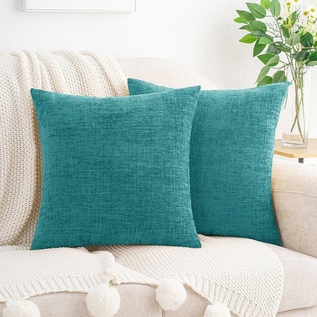 Hwy50 HWY 50 Teal Couch Pillow Covers 22x22 Inch Pack of 2, Soft Chenille Decorative Throw Pillow Cases Farmhouse for Sofa Living Room Bed…