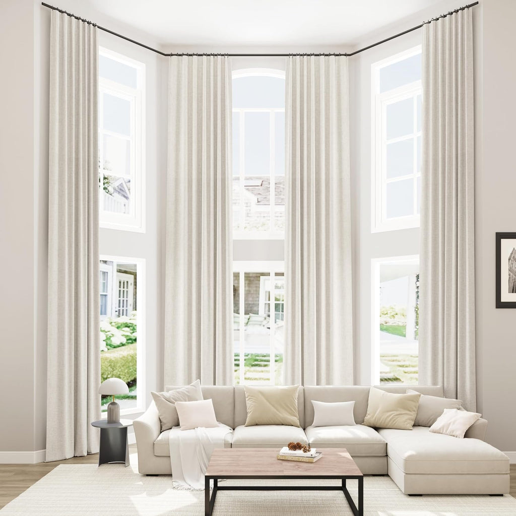 Guken Cream 100% Blackout Cream Linen Curtains 52 Inch Wide by 146 Inch 2 Panels Set for Living Room Bedroom Back Tab Thermal Insulated Bla…