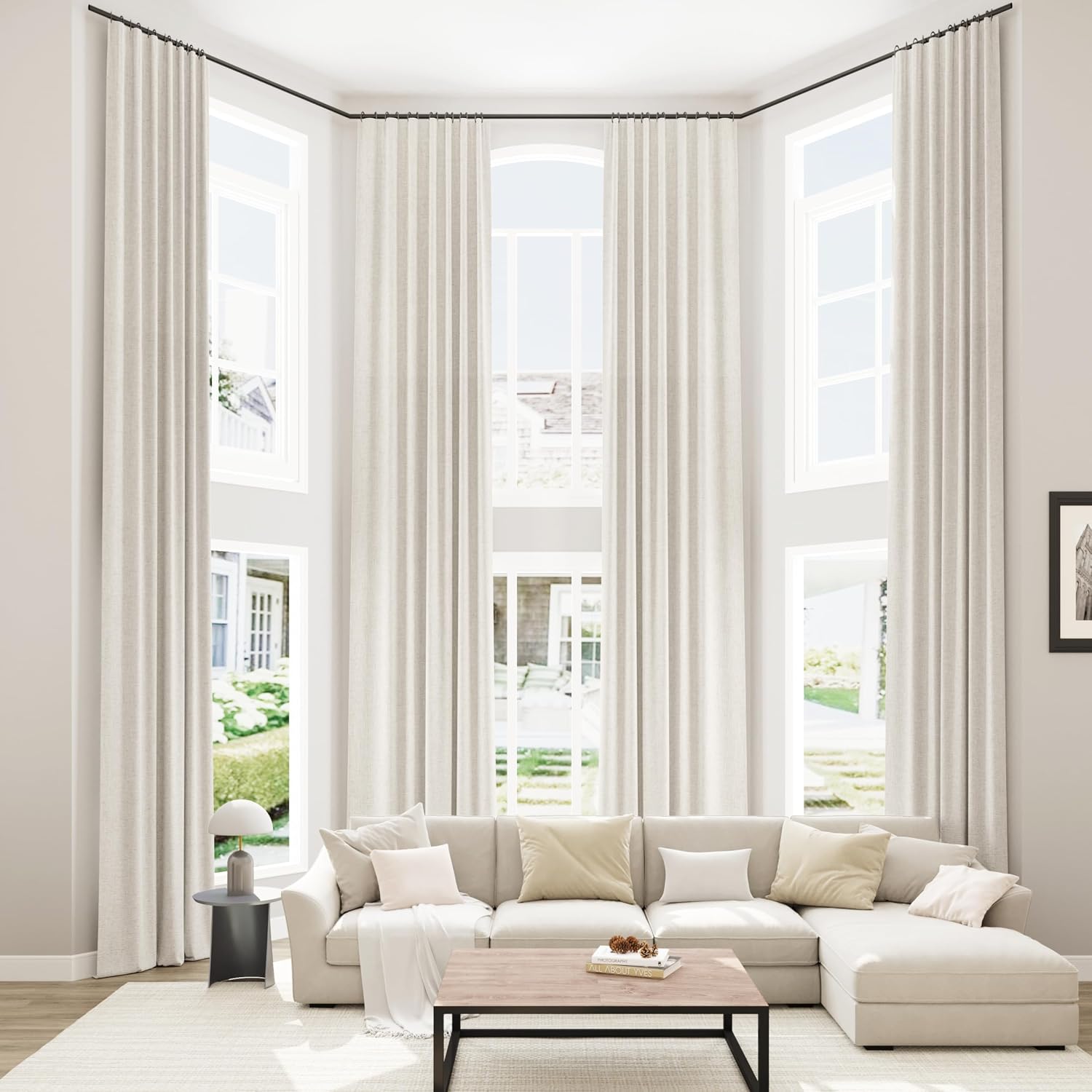Guken Cream 100% Blackout Cream Linen Curtains 52 Inch Wide by 146 Inch 2 Panels Set for Living Room Bedroom Back Tab Thermal Insulated Bla…