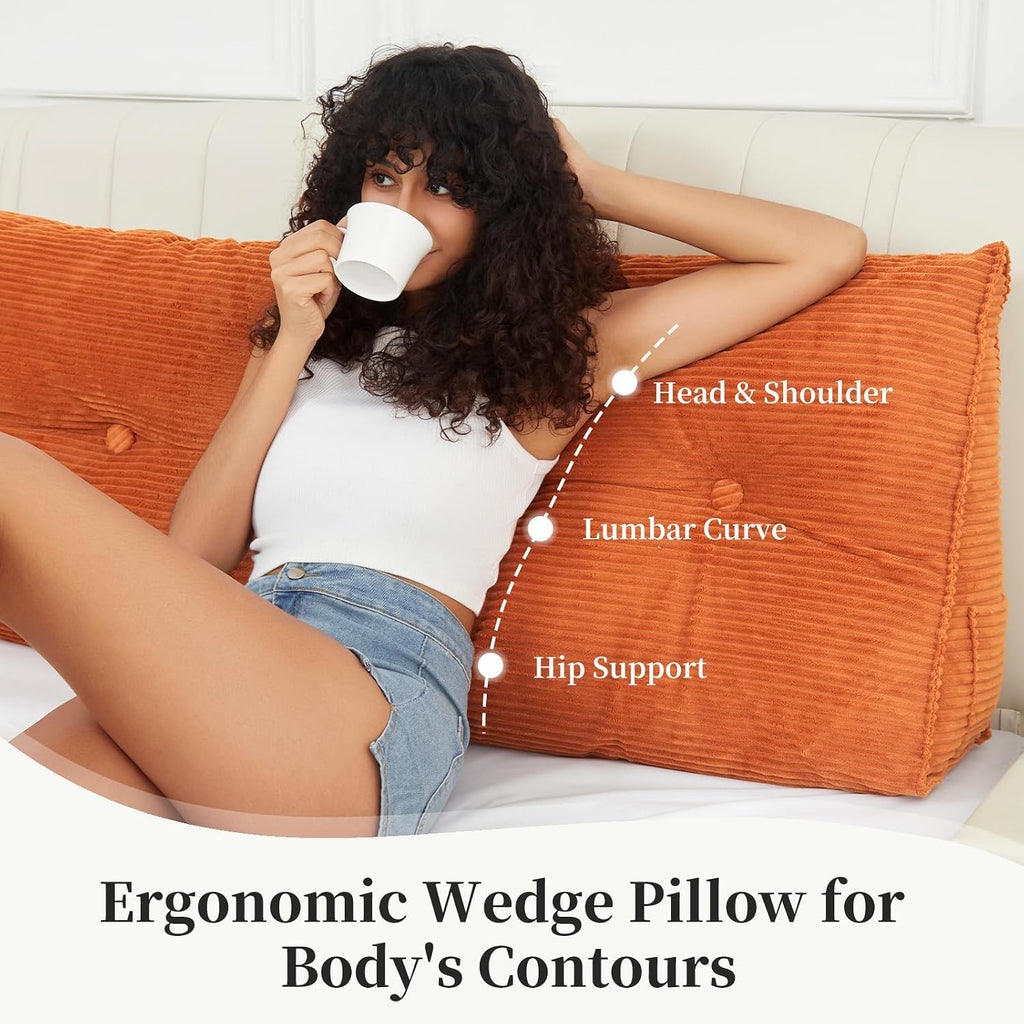 Wedge Pillow Headboard Triangle Bolster Pillow for Sitting in Bed Adults Reading Pillows Backrest Support, Corduroy Headboard Pillows…
