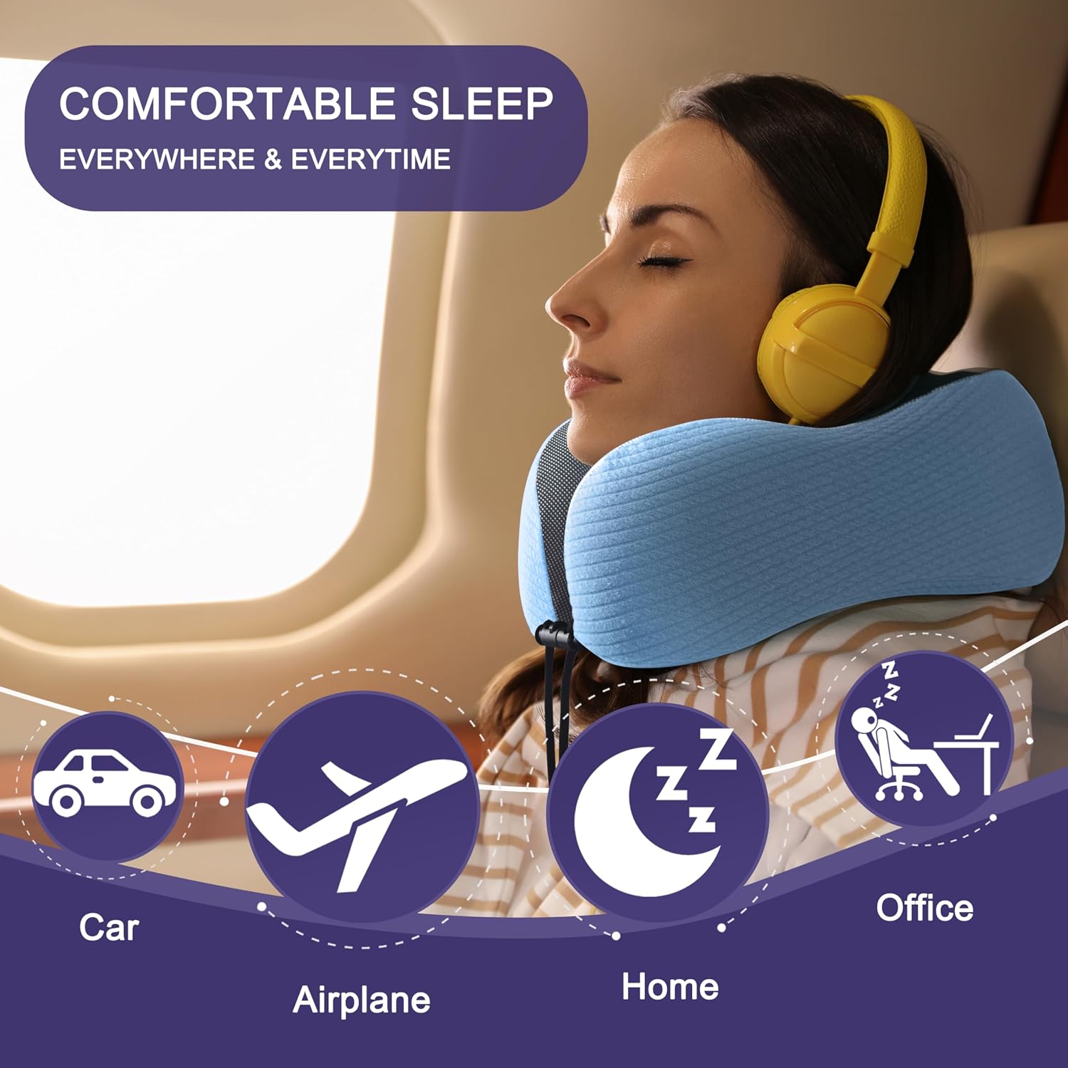 napfun Neck Pillow for Traveling, Upgraded Travel Neck Pillow for Airplane 100% Pure Memory Foam Travel Pillow for Flight Headrest Sleep…