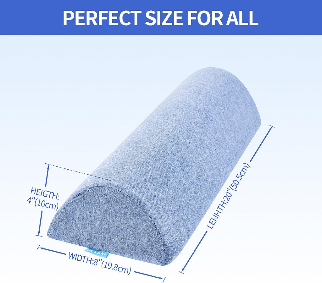 Zickskt Knee Pillow for Back Sleeping, Memory Foam Leg Pillow for Back Pain, Under Leg Support for Sleeping, Half Moon Bolster Pillow Blue