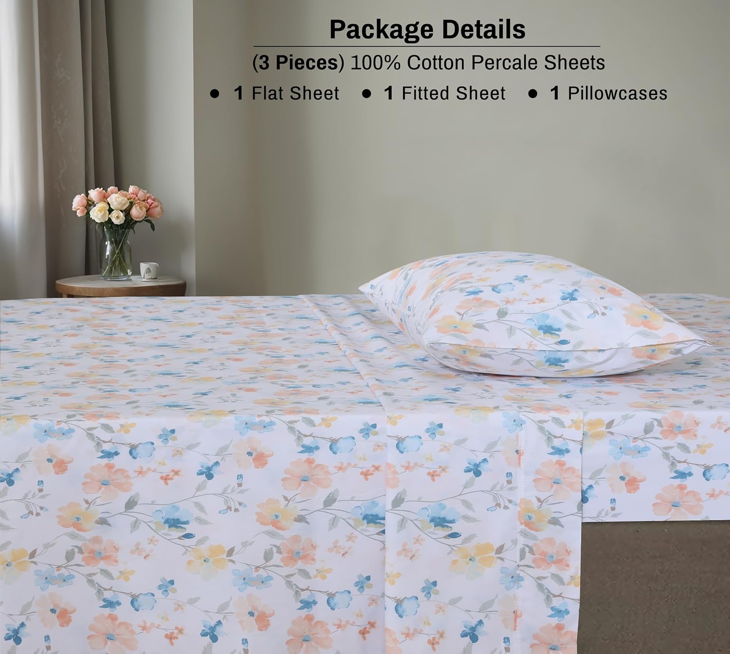 Zoyer 100% Cotton Percale Sheets Queen – Cooling Breathable Bed Sheets for Hot Sleepers, Crisp Hotel Style Bedding, Deep Pocket 16”, Lightw…