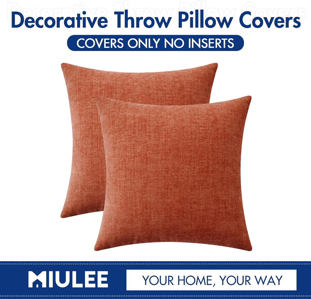 Miulee Pack of 4 Couch Throw Pillow Covers 18x18 Inch Soft Burnt Orange Chenille Pillow Covers for Sofa Living Room Solid Dyed Pillow Cases…