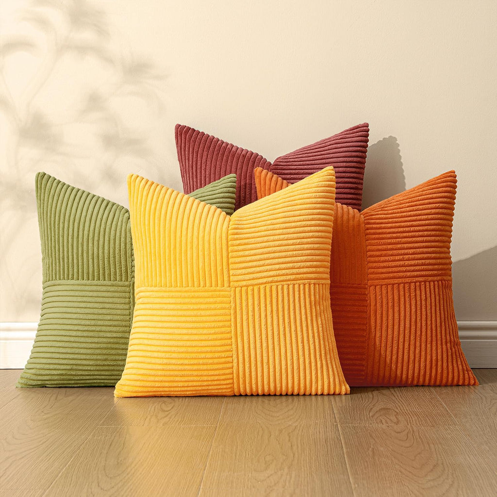 Miulee Yellow Orange Rust Throw Pillow Covers 18x18 Inch 4 Packs Boho Farmhouse Decorative Color-Clash Pillow Cases Soft Cushion Cases for…